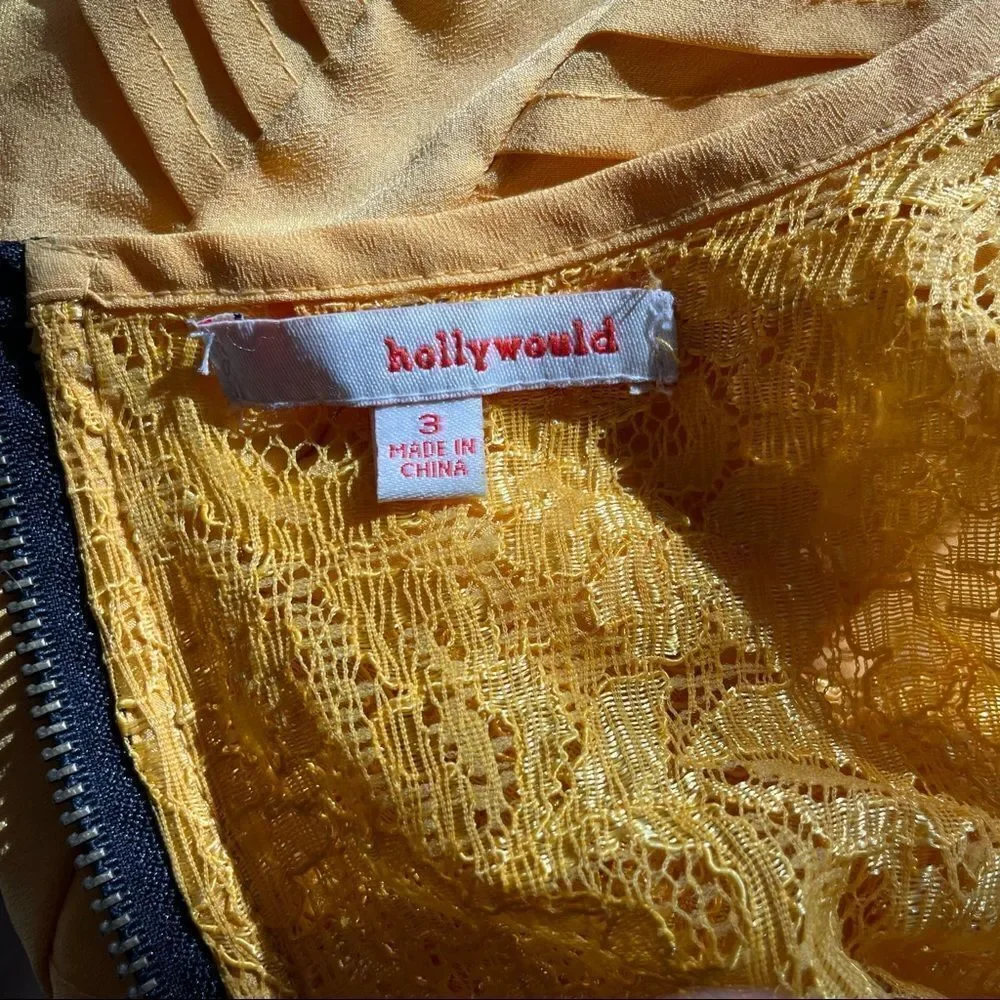 Hollywould Goldenrod Flowy Lace Wasp Waist Romper